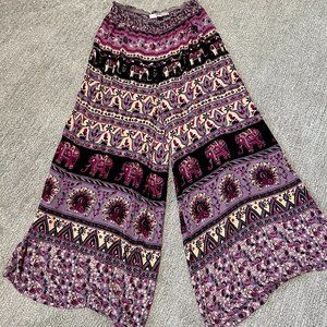 Forever 21 Pants Womens XS Purple Elephant Pattern Boho Elastic Waist Maxi